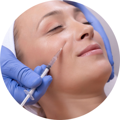 Fundo de mármore branco com destaque para aplicação de Botox na clínica Harmodont em Sorocaba.
