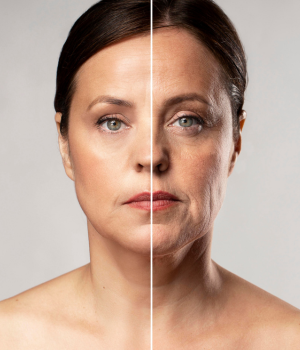 Antes e depois da harmonização facial com foco em rejuvenescimento, firmeza da pele e definição do contorno facial realizado na Harmodont em Sorocaba.